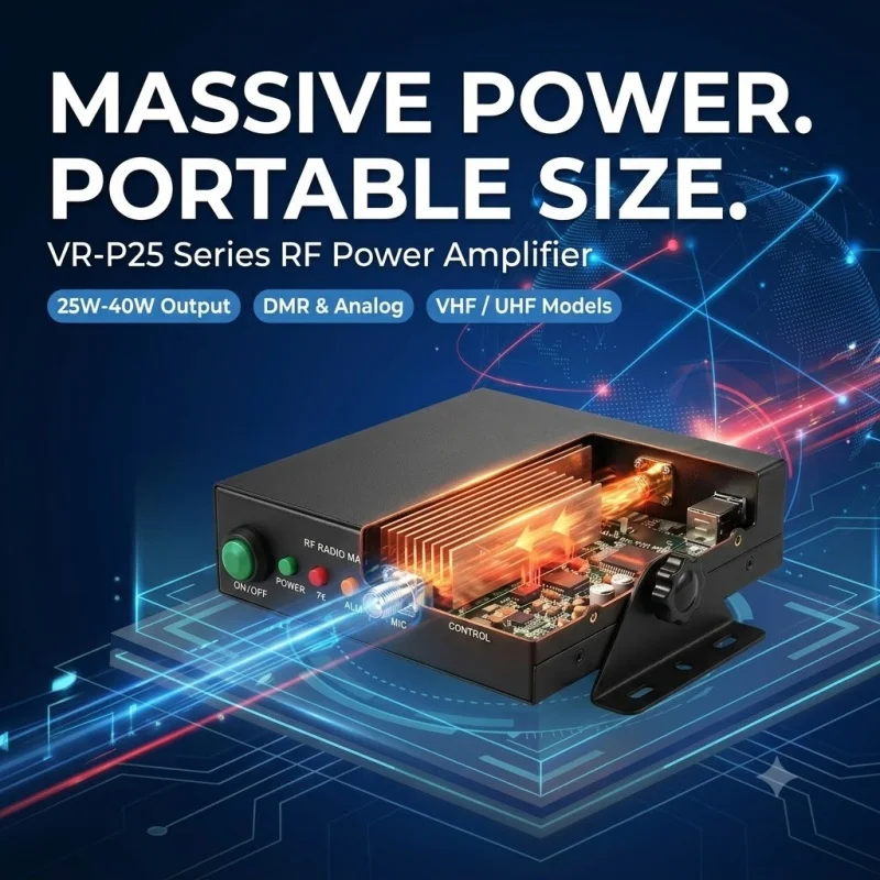 VR-P25D Power Amplifier Signal UHF 400-480MHz VHF 136-174MHz 20-40W for Handheld Radios DMR Tier II, P25 FDMA & Analog AMP-V25D