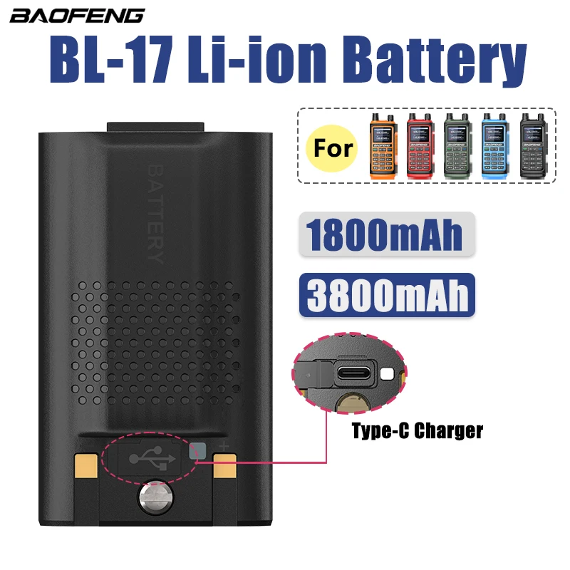 Original Baofeng UV-17 Pro GPS Li-ion Battery 3800mAh Battery Type-C Charging For UV-17 Max UV-17L UV17 Pro V1 V2 Walkie Talkie