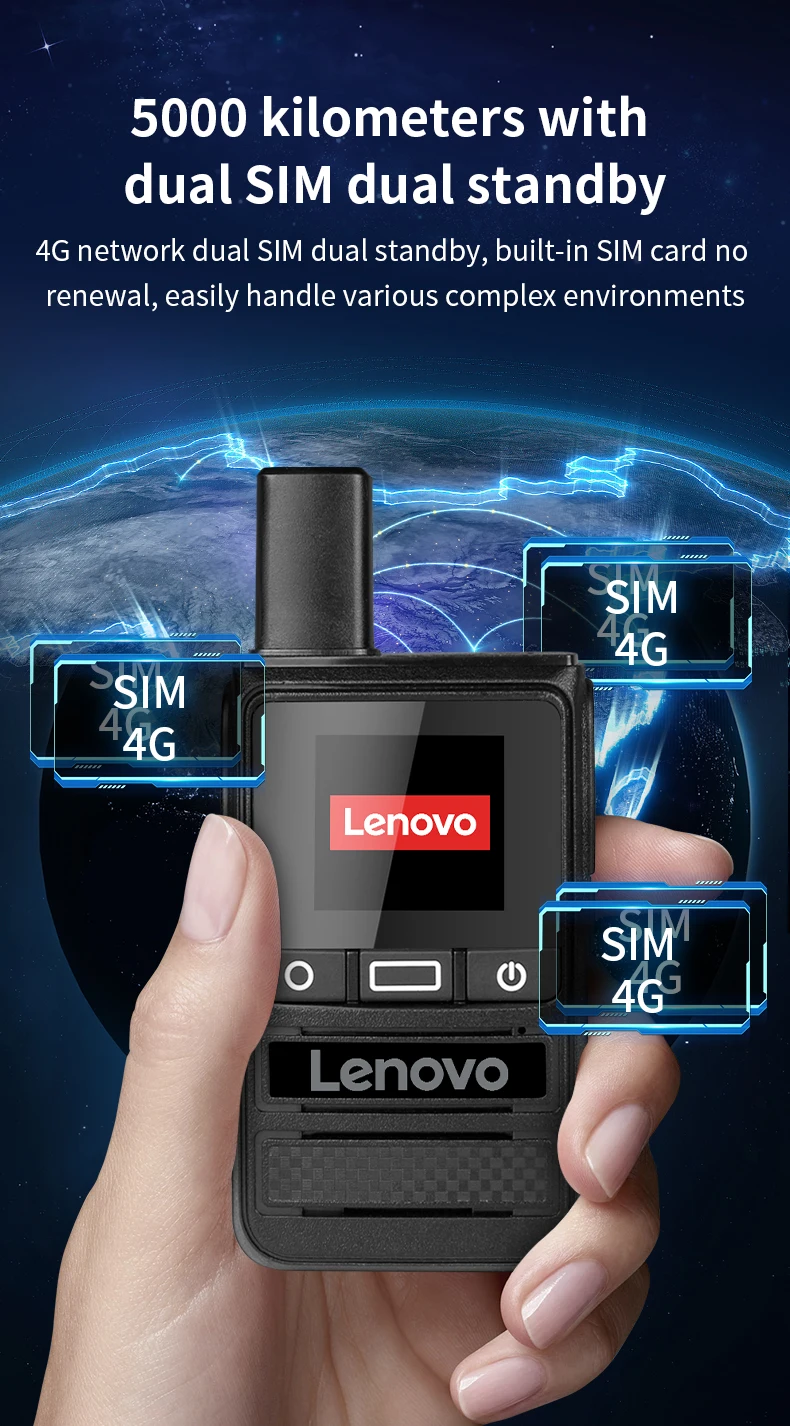 Lenovo 5000KM Global Walkie Talkie Long Rang Global PPT Walkie-Talkie with SIM Card LIFE TIME Free Transnational POC Radio