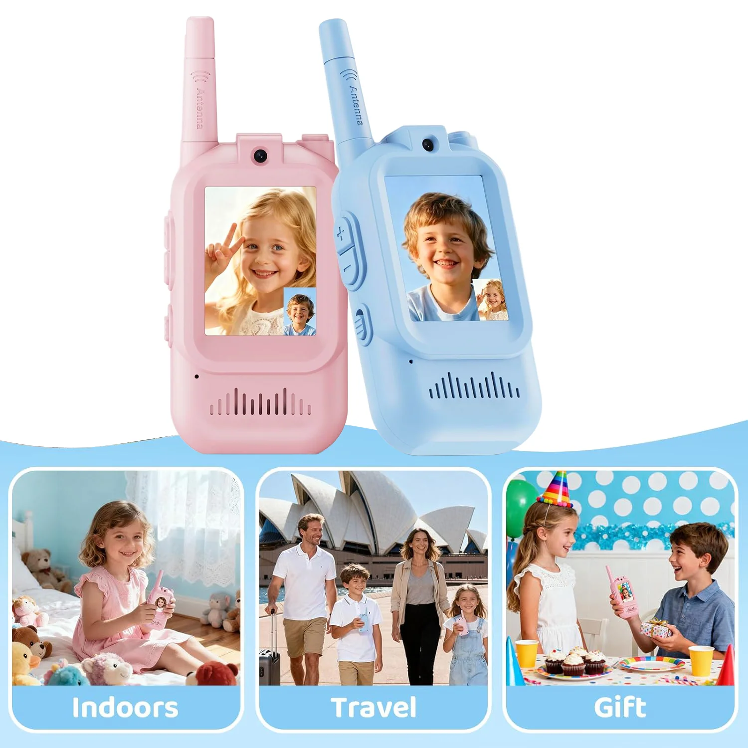 2pc Kids HD-Video Walkie Talkies 2 Styles Intercom USB Charging Indoor Outdoor Child's Toys Birthday Gifts for Boys Girls Age 3+