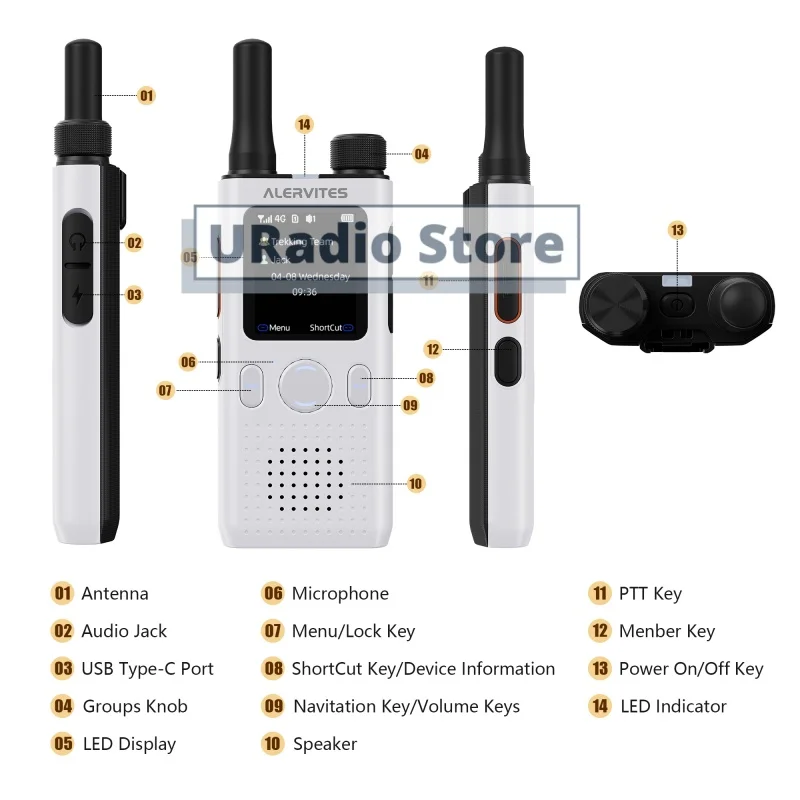 ALERVITES PoC AT1 Global Mini Walkie Talkie Baofeng Radio 4G APP Setting Type-C Charging Ultra-light Thin Single Call Nationwide