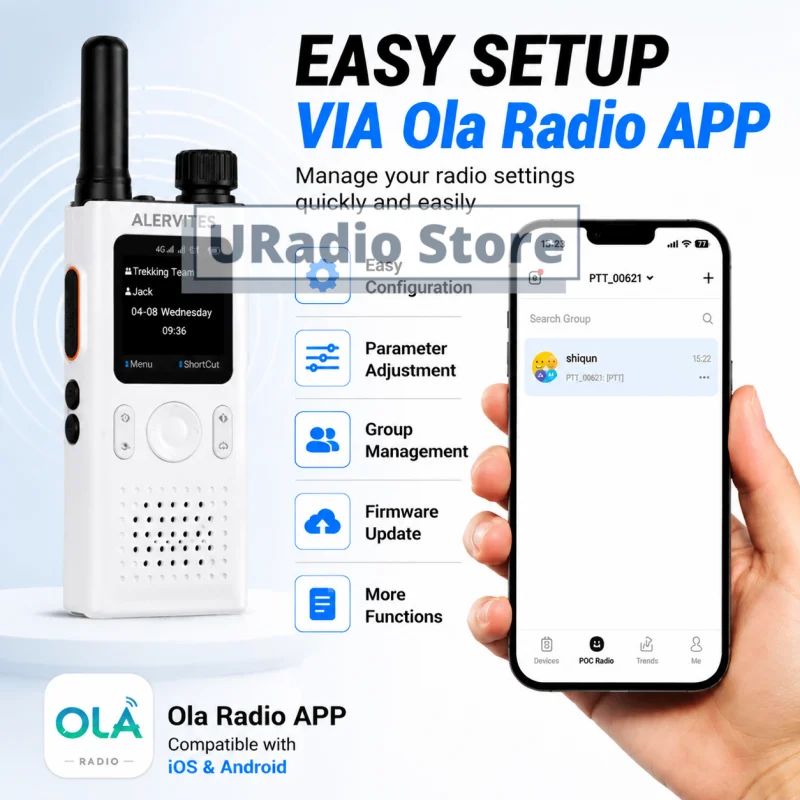 ALERVITES PoC AT1 Global Mini Walkie Talkie Baofeng Radio 4G APP Setting Type-C Charging Ultra-light Thin Single Call Nationwide