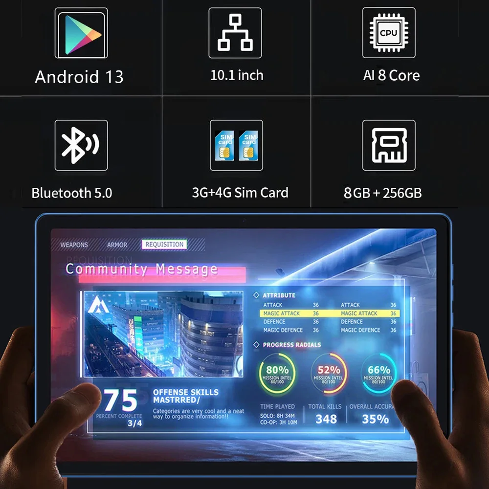 BDF-Y7 New 5G Pad 10.1 Inch Tablets Octa Core 8GB+256GB ROM HD Display Double SIM Dual Cameras Tablet Pc with Keyboard Mouse