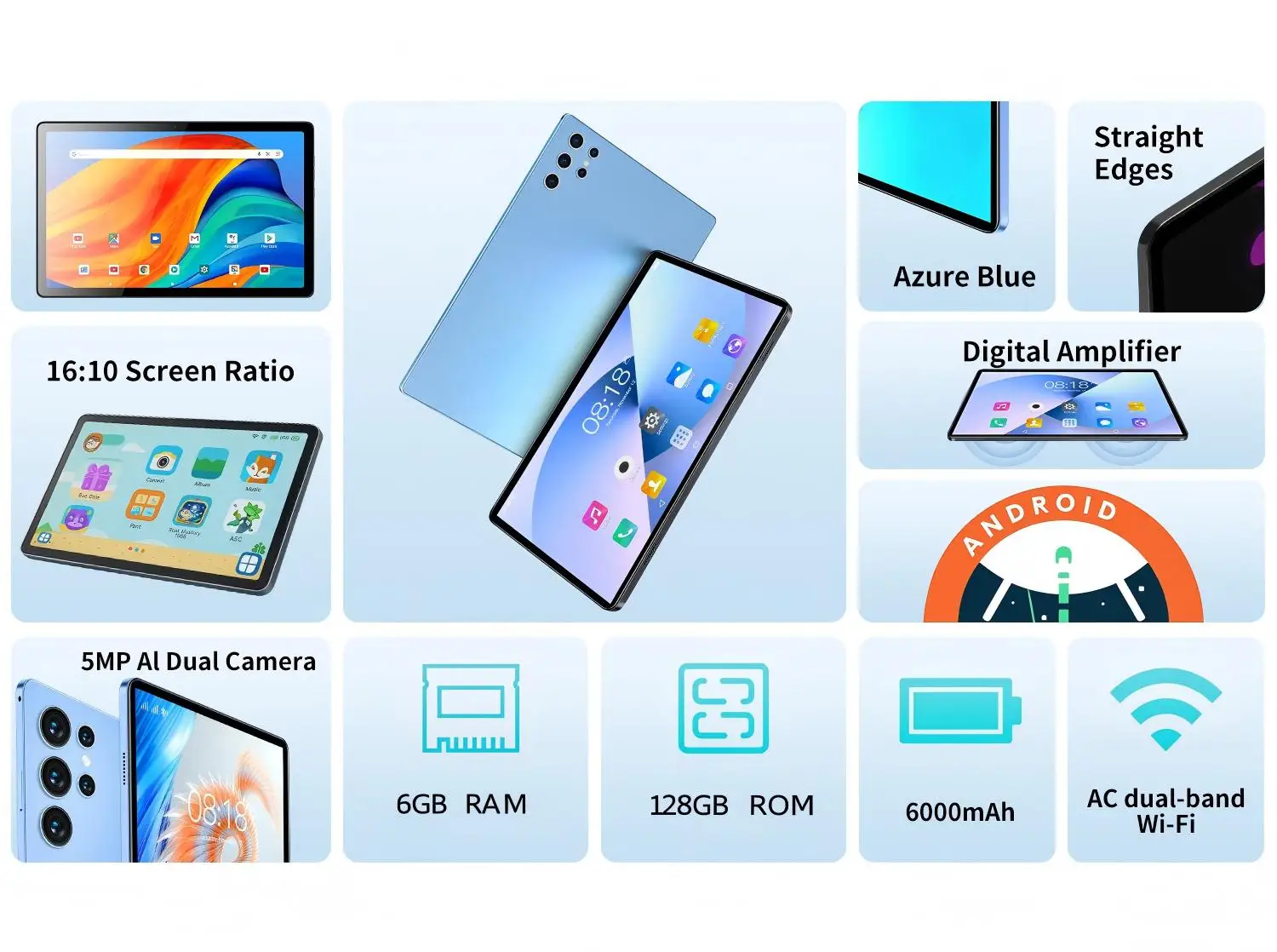 2026 New 10.1 Inch Octa Core Android Tablets 6GB RAM 128GB ROM 4G Dual SIM Network AI Speed-up Tablet Bluetooth WiFi 6000mAh