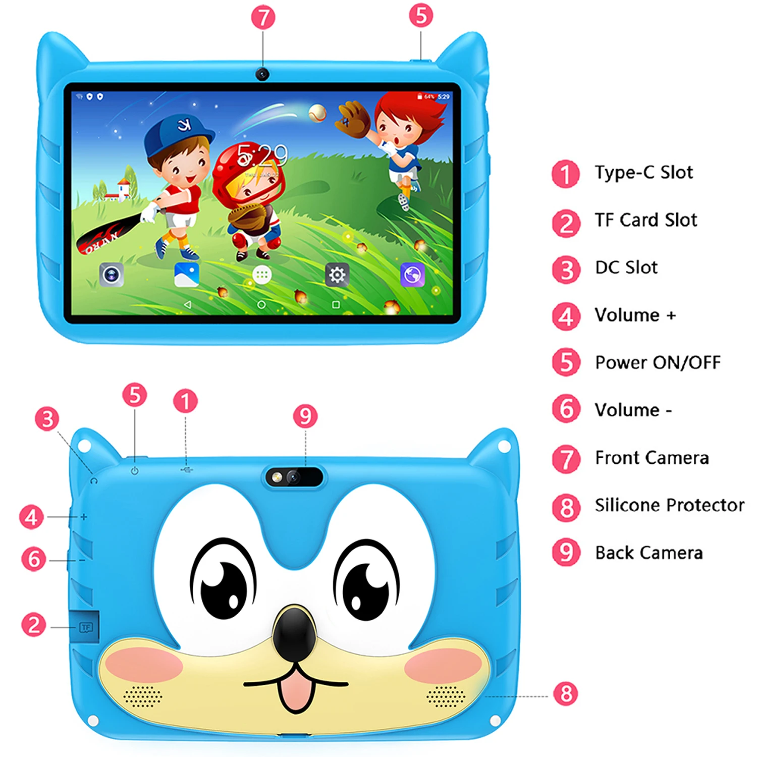 New 7 Inch 5G WiFi Kids Tablets For Study Education Android 13 Quad Core Google Play Children's Gift Tablet PC 4GB RAM 64GB ROM