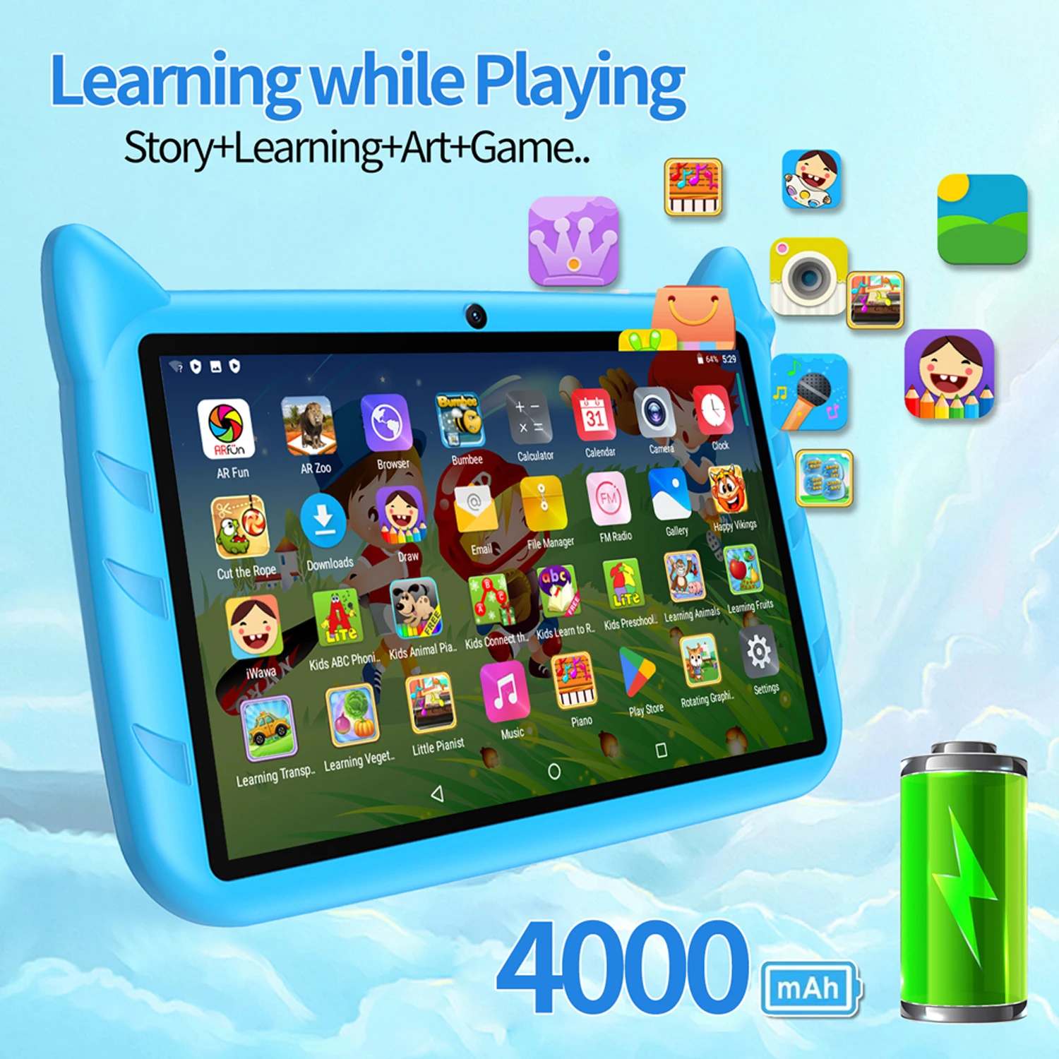 New 7 Inch 5G WiFi Kids Tablets For Study Education Android 13 Quad Core Google Play Children's Gift Tablet PC 4GB RAM 64GB ROM