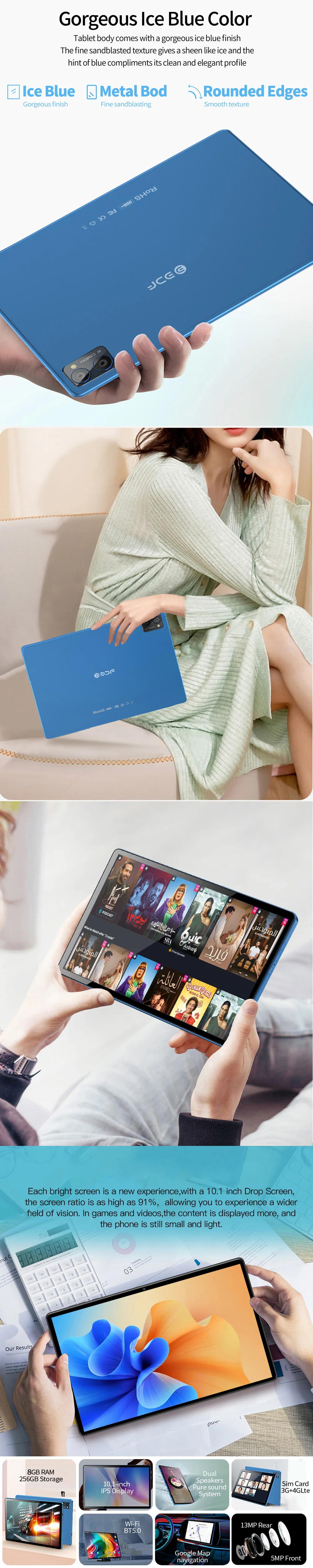 New 4G Pad 10.1 Inch Android Tablets Octa Core 8GB RAM 256GB ROM 4G LTE 5G WiFi Tablet Pc Double SIM Card HD Display