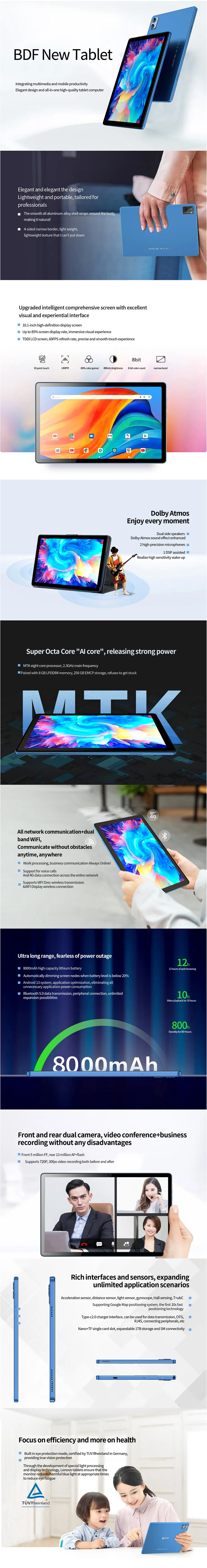 New Google Pad 10.1' Android Tablets Octa Core 8GB RAM 256GB ROM Dual SIM Network 4G LTE 5G Tablet PC 8000mAh with Keyboard Case
