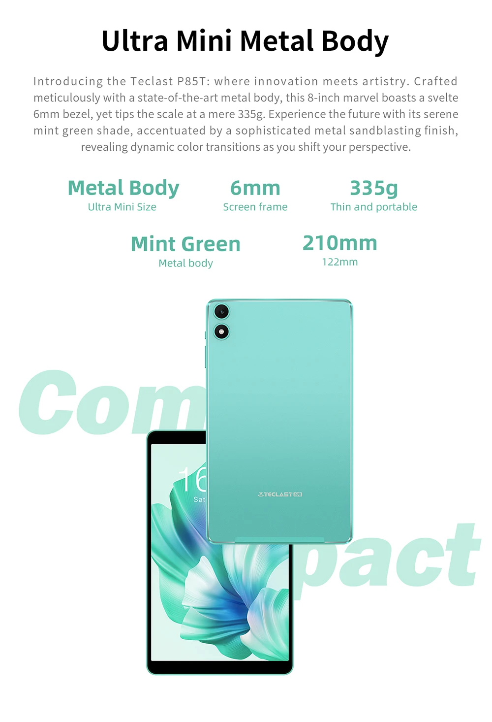 Teclast P85T Tablet A523 8-Core CPU/8inch 1280*800 HD IPS/12GB (4GB+8GB)RAM/64GB ROM/5000mAh Type-C/Android 14/WiFi6+BT5.2