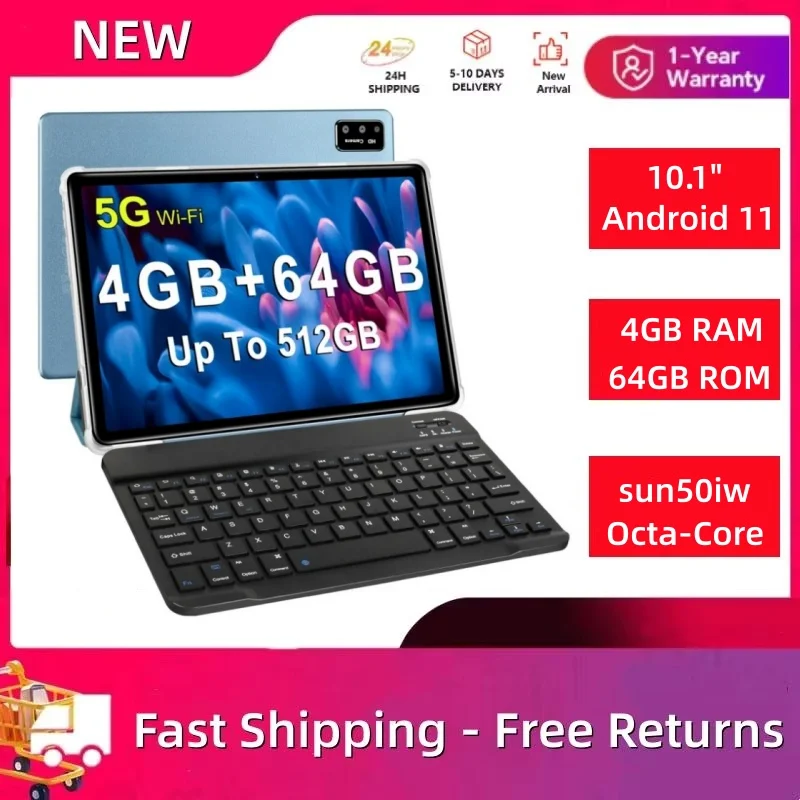 T10 10.1” Android 11 Tablet PC 4GB RAM 64GB ROM Octa-Core 1280 X 800 Pixels 5.0MP+8.0MP Cameras Type-C WIFI Bluetooth 5.0
