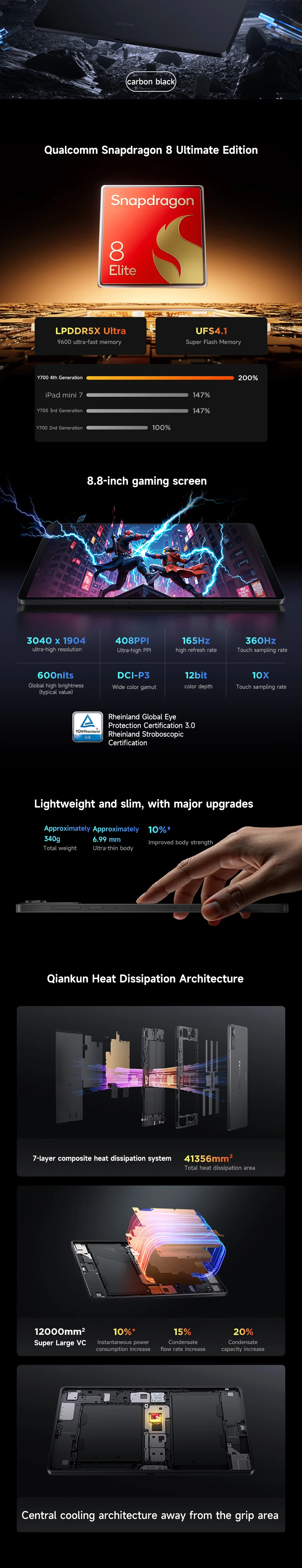 Lenovo Legion Y700 4th 8.8 Inch E-sports Screen Gaming Tablet Snapdragon 8 Elite Android WIFI 3040*1904 165Hz 7600mAh