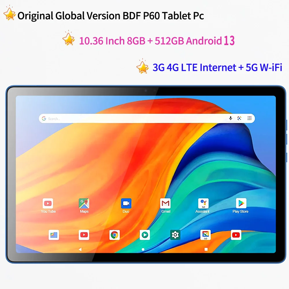 Original Global Version BDF P60 Tablet Pc 10.36 Inch 8GB RAM 512GB ROM Android 13 Octa Core 3G 4G LTE Internet WiFi Internet BT