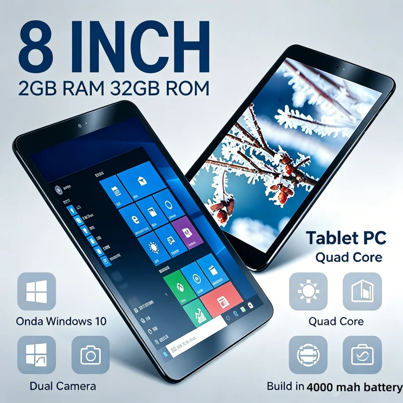 Hot Sales 8 INCH Q1 Onda 8GB RAM 128GB ROM Windows 10 Tablet PC Quad Core, Dual Camera 1280 X 800 IPS Screen WIFI