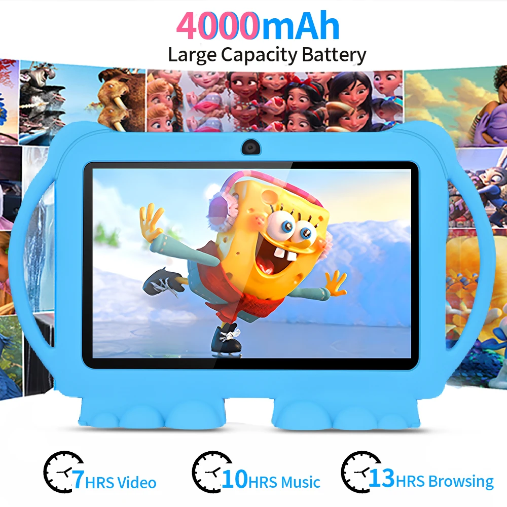 2026 New 7 Inch Kids Tablet with Cartoon Proof Case 5G WiFi Google Learning Education Tablet PC 4GB RAM 64GB ROM 4000mAh