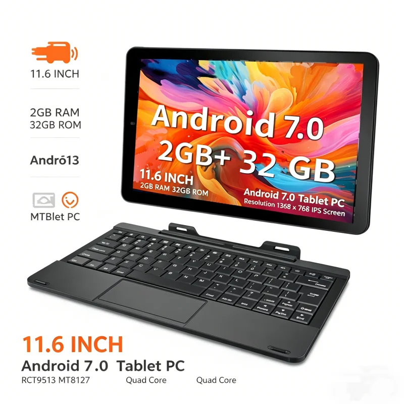 11.6 INCH 2GB RAM 32GB ROM T10 RCT6716 Android 7.0 MT8127 Quad Core 2M Cache Mini HD-MI Resolution 768 X 1368 IPS WIFI