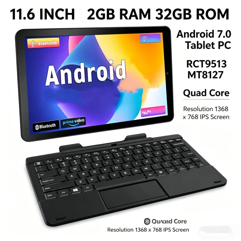11.6 INCH 2GB RAM 32GB ROM T10 RCT6716 Android 7.0 MT8127 Quad Core 2M Cache Mini HD-MI Resolution 768 X 1368 IPS WIFI
