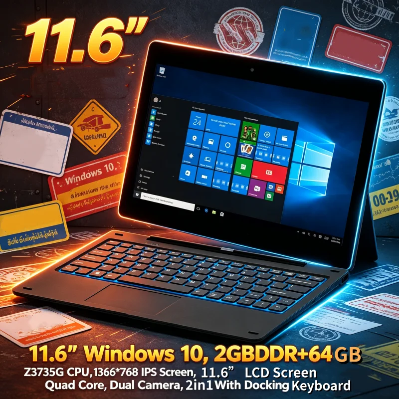 11.6 INCH 2GB RAM 64GB ROM T10 Tablet Z3735G CPU 1366*768 IPS Screen WIFI Quad Core Touch Screen 2 in 1 PC G12 Dual Camera