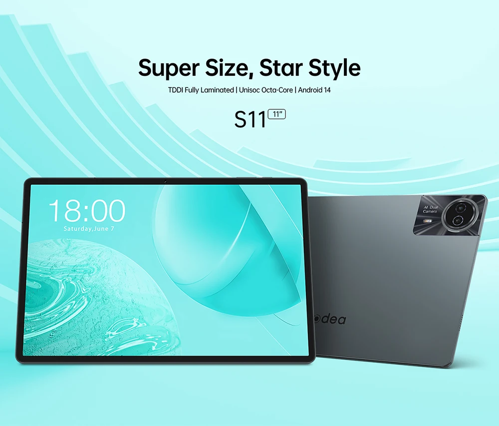 Teclast ODEA S11, 11 inches TDDI, (6GB+10GB)16GB RAM, 256GB ROM, Android 14 Tablet, 1920x1200 IPS, 8 cores, T606, Mali-G57, 4G LTE, Wifi, GPS, 2 SIM slots + 1 TF card slot, Widevine L1 for Netflix, 8000mAh