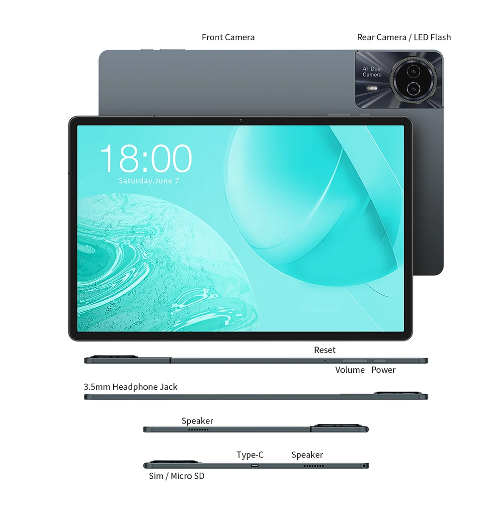 Teclast ODEA S11, 11 inches TDDI, (6GB+10GB)16GB RAM, 256GB ROM, Android 14 Tablet, 1920x1200 IPS, 8 cores, T606, Mali-G57, 4G LTE, Wifi, GPS, 2 SIM slots + 1 TF card slot, Widevine L1 for Netflix, 8000mAh