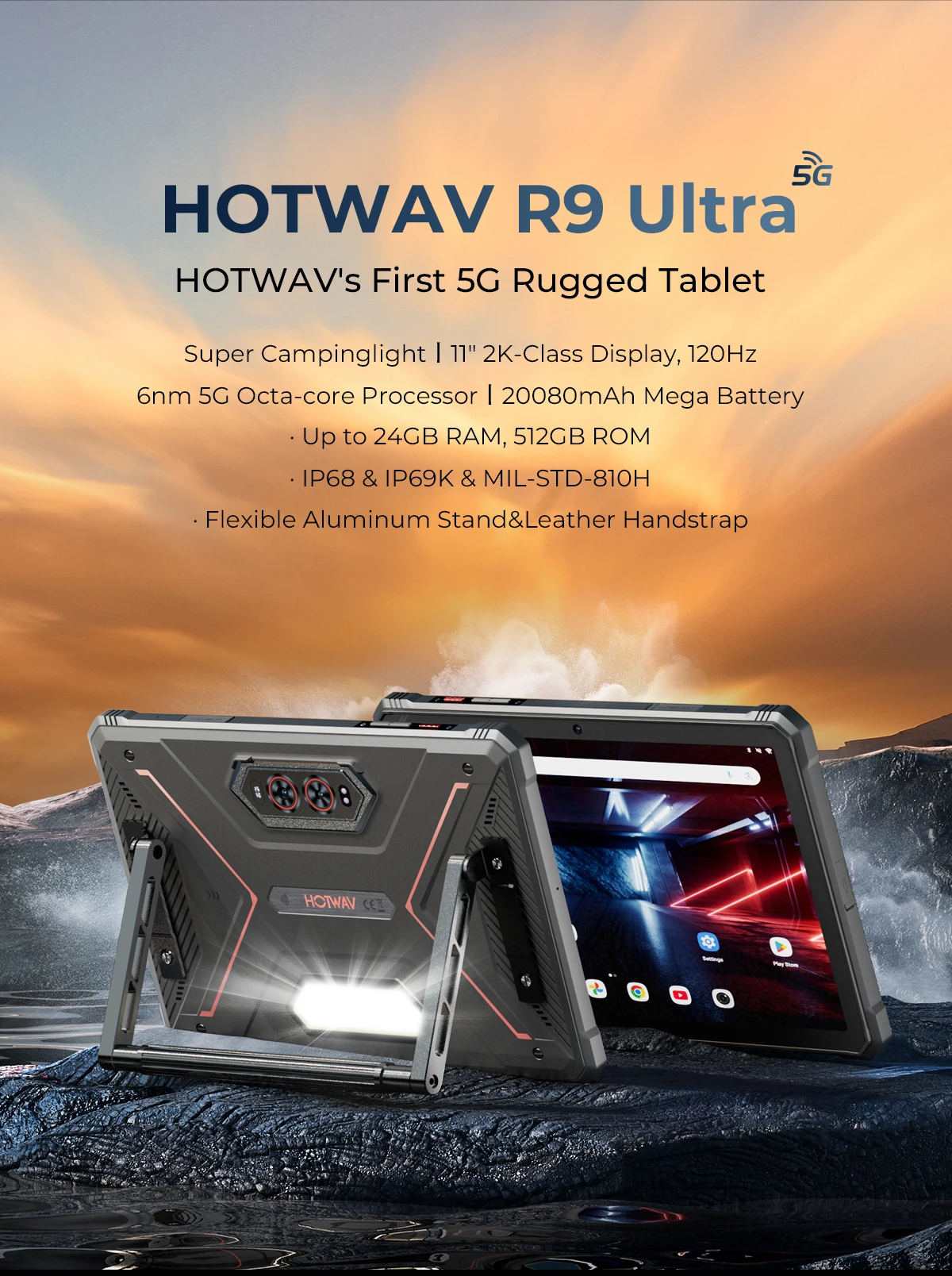 HOTWAV R9 Ultra 5G Rugged Tablet 20080mAh Massive Battery Android 15 Pad 11'' FHD+ 2K 8GB 512GB Tablet PC With Stylus Pen