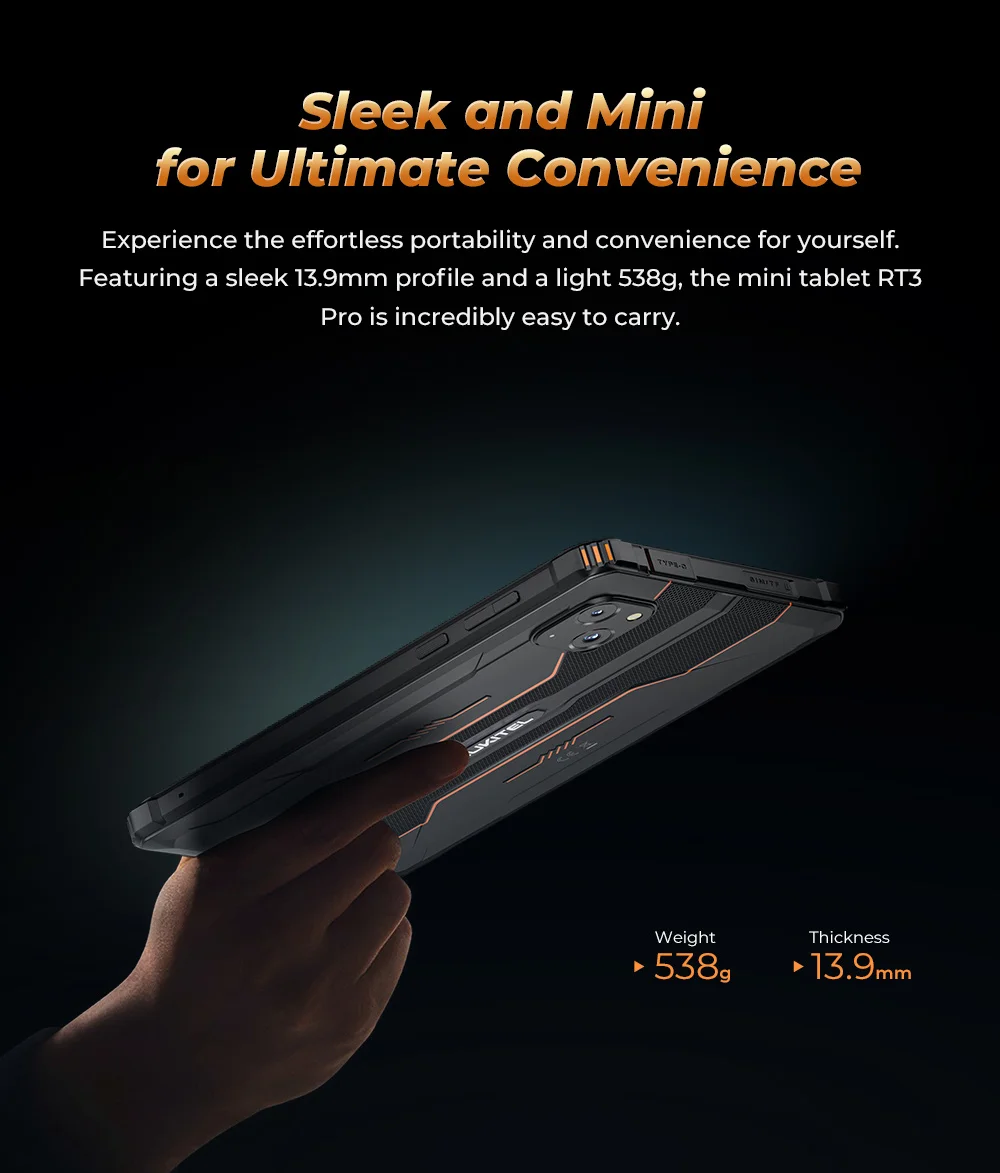 Oukitel RT3 PRO 5150mAh Battery 16GB+128GB 8"HD Display 13.9mm Ultra-Slim Profile IP68 &IP69K & MIL-STD-810H