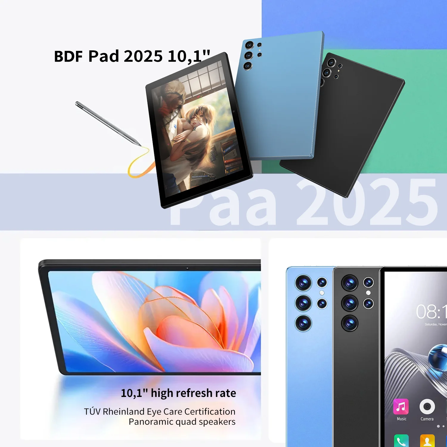 2025 New Upgraded Pad 10.1 Inch Android Tablets Octa Core 6GB RAM 128GB ROM Dual Network WiFi Dual Cameras Tablet PC 6000mAh