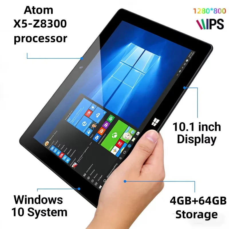 DS102 64bit Windows 10 Tablet PC 10.1 INCH Atom X5-Z8300 CPU 4GB RAM 64GB ROM 1280*800 Screen Resolution 5000mAh HD-MI Port