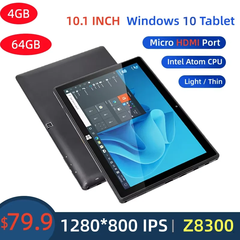 Hot Sales 64bits 10.1 INCH Windows 10 Tablet 4GB RAM 64GB ROM Intel Atom Z8300 Quad Core 1280 X 800 IPS Resolution WIFI USB 3.0