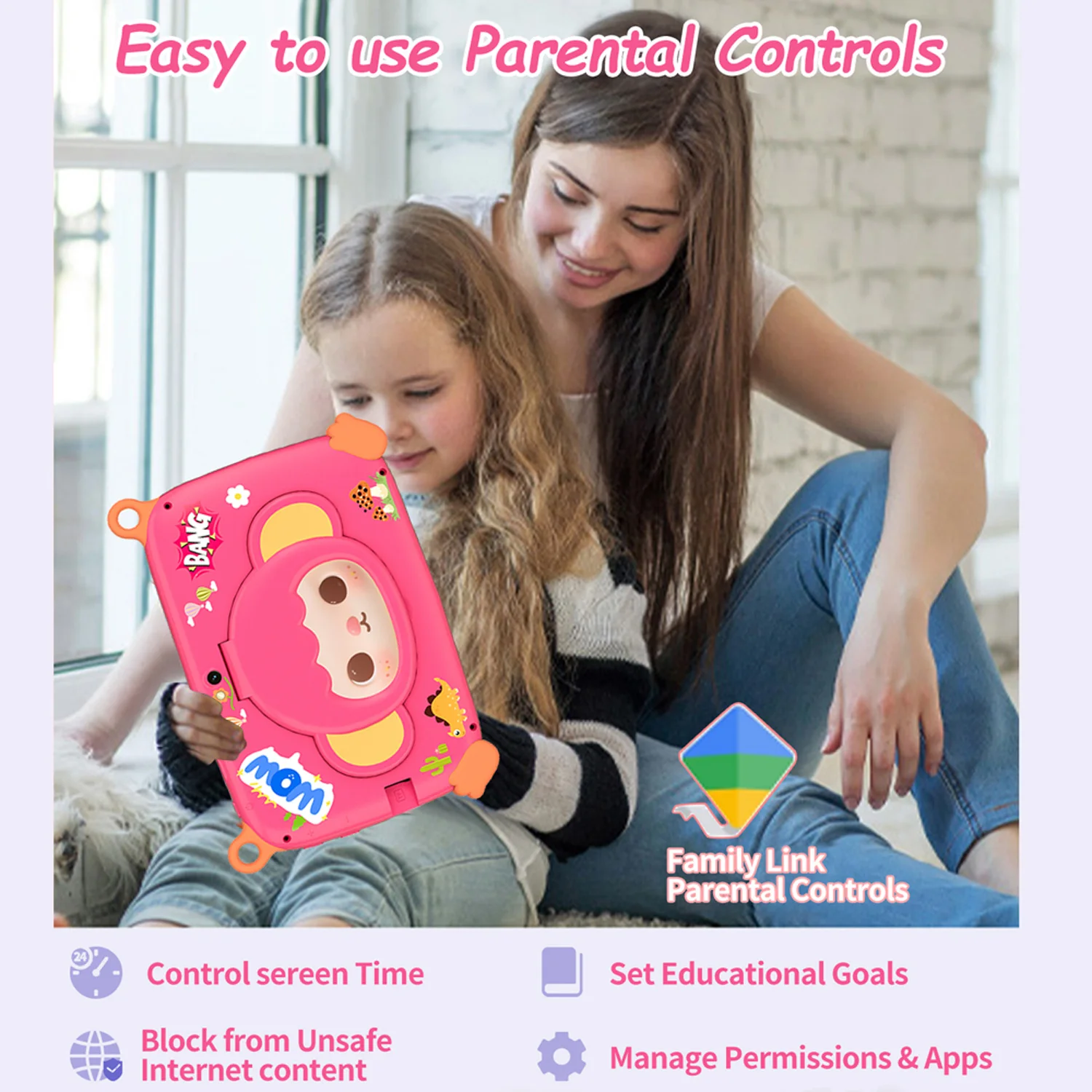2026 Hot Sales 7 Inch Cartoon Kids Tablets Quad Core Android 13.0 System, 4GB+64GB Memory, WiFi Bluetooth Type-C Tablet 4000mAh