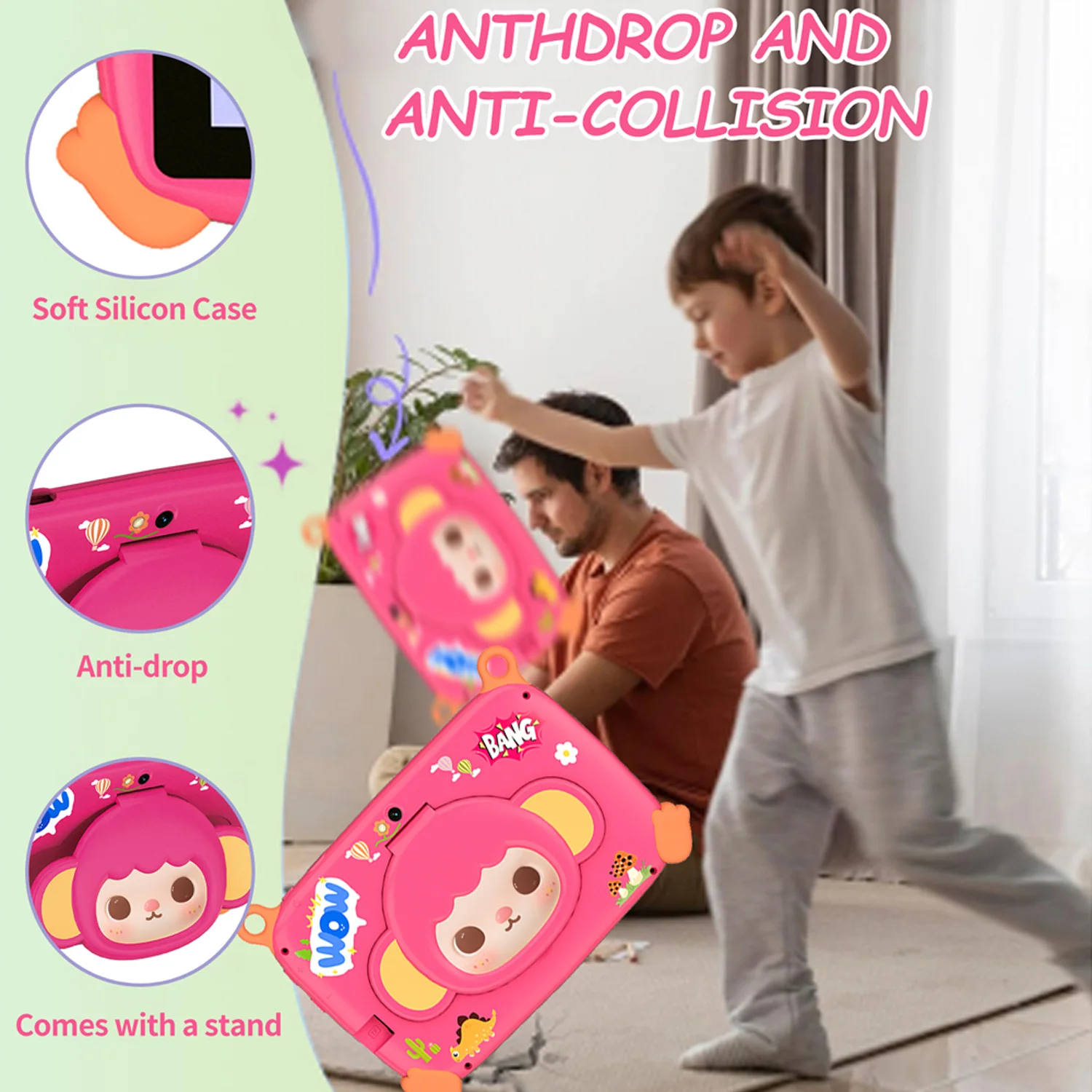 2026 Hot Sales 7 Inch Cartoon Kids Tablets Quad Core Android 13.0 System, 4GB+64GB Memory, WiFi Bluetooth Type-C Tablet 4000mAh