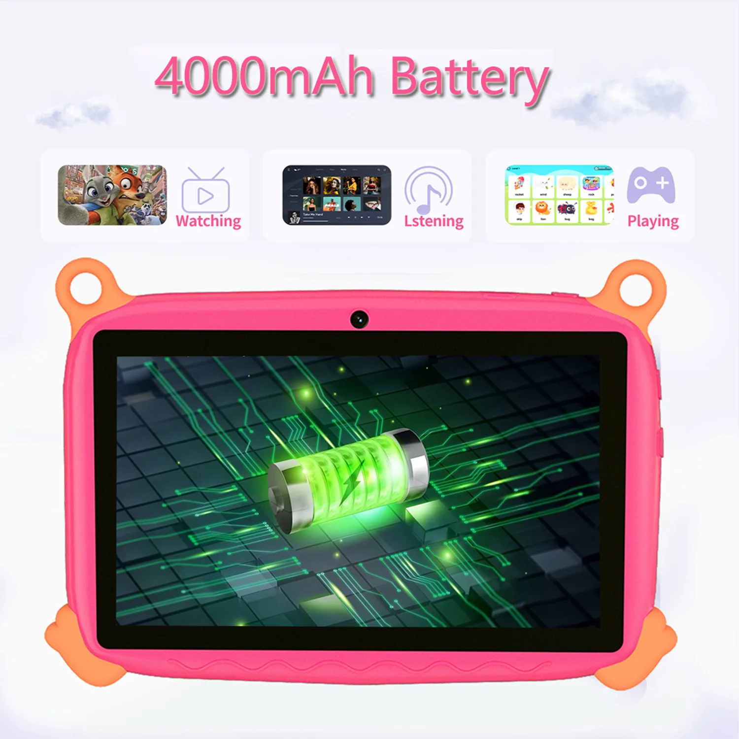 2026 Hot Sales 7 Inch Cartoon Kids Tablets Quad Core Android 13.0 System, 4GB+64GB Memory, WiFi Bluetooth Type-C Tablet 4000mAh