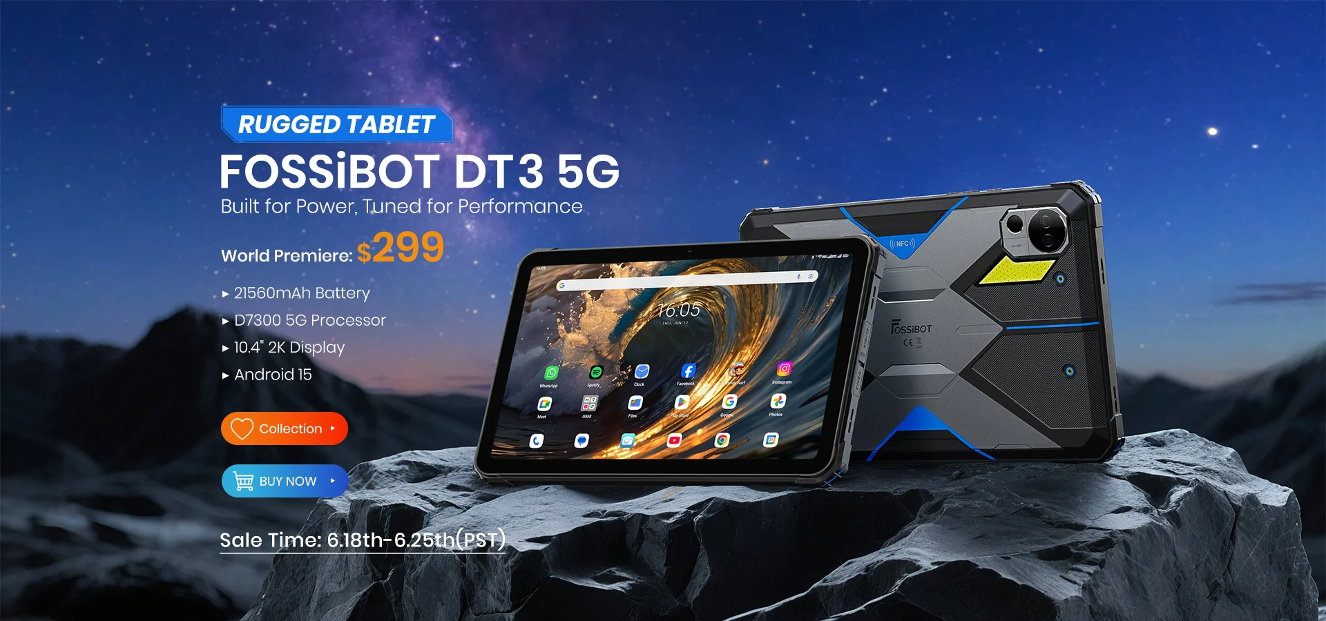[World Premiere] FOSSiBOT DT3 Rugged Tablet 5G MTK7300,32G(12+20)+256G ROM,Android 15 21560mAh Battery,32+64MP Cam,FaceID,NFC