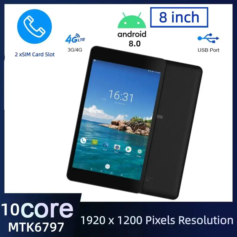 New 8" Android 8.0 3G/4G Phone Tablet 1920*1200 Pixels MTK6797 10-Core 3GB RAM 32GB ROM Dual Camears Support GPS 2xSIM Card