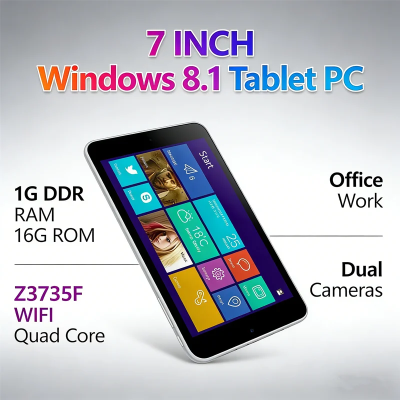 7 INCH Windows 8.1 Tablet PC System 1GDDR RAM 16GROM Z3735F WIFI Quad Core Office Work WIFI Dual Cameras