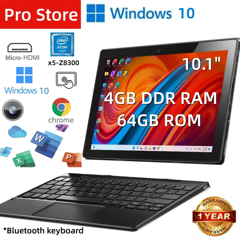 New 1280 X 800 IPS 4GB RAM 64GB ROM 10.1” Windows 10 Tablet Intel Atom X5-Z8300 64bit Quad Core 1*USB 3.0 Dual Camear WIFI