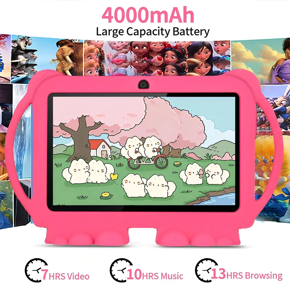 New 5G WIFI 7-inch Children's Tablet 4GB+64GB ROM Mini Pad Quad Core Dual Cameras Kids-Proof Protective Case Tablets Android 13