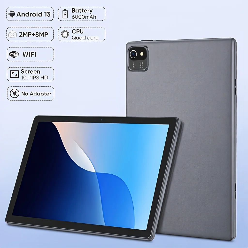 Android13 Tablet,Quad Core,6GB (2GB+4GB Expand) RAM+32GB Storage,1TB Expansion,WiFi,2MP+8MP Camera,6000mAh Battery,10.1" Screen