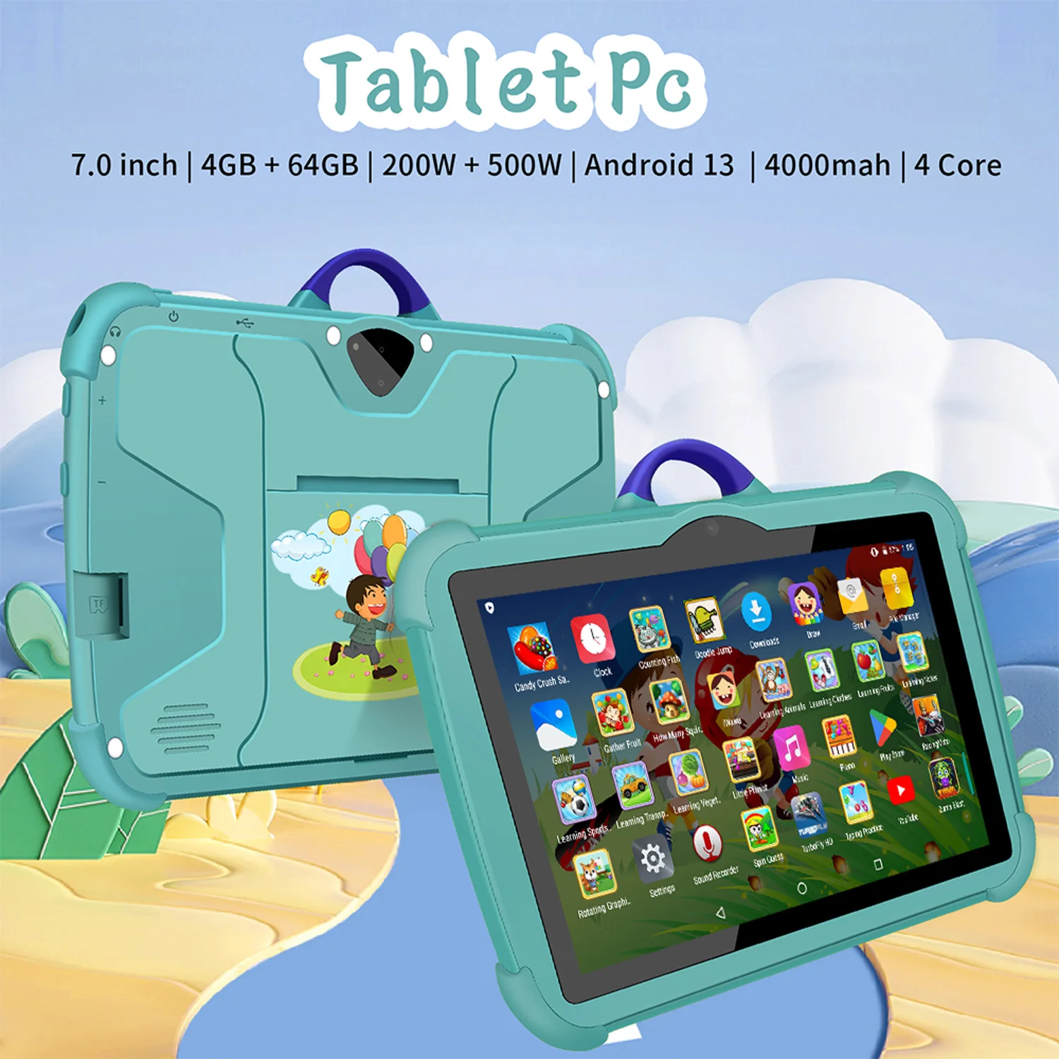 2025 New Arrival 7 Inch 5G WiFi Kids' Tablets Quad Core 4GB RAM 64GB ROM Google Learning Education Version Dual Cameras Tablet