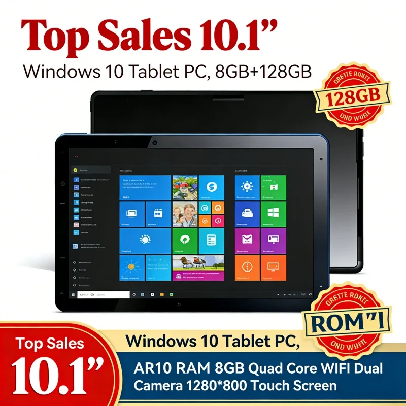 10.1 INCH 64 Bit T10 Windows 10 Tablet PC 8GB RAM 128GB ROM AR10 Trail X5 Z8300 CPU Quad Core 1920x1200 IPS Screen 1.84GHz WIFI