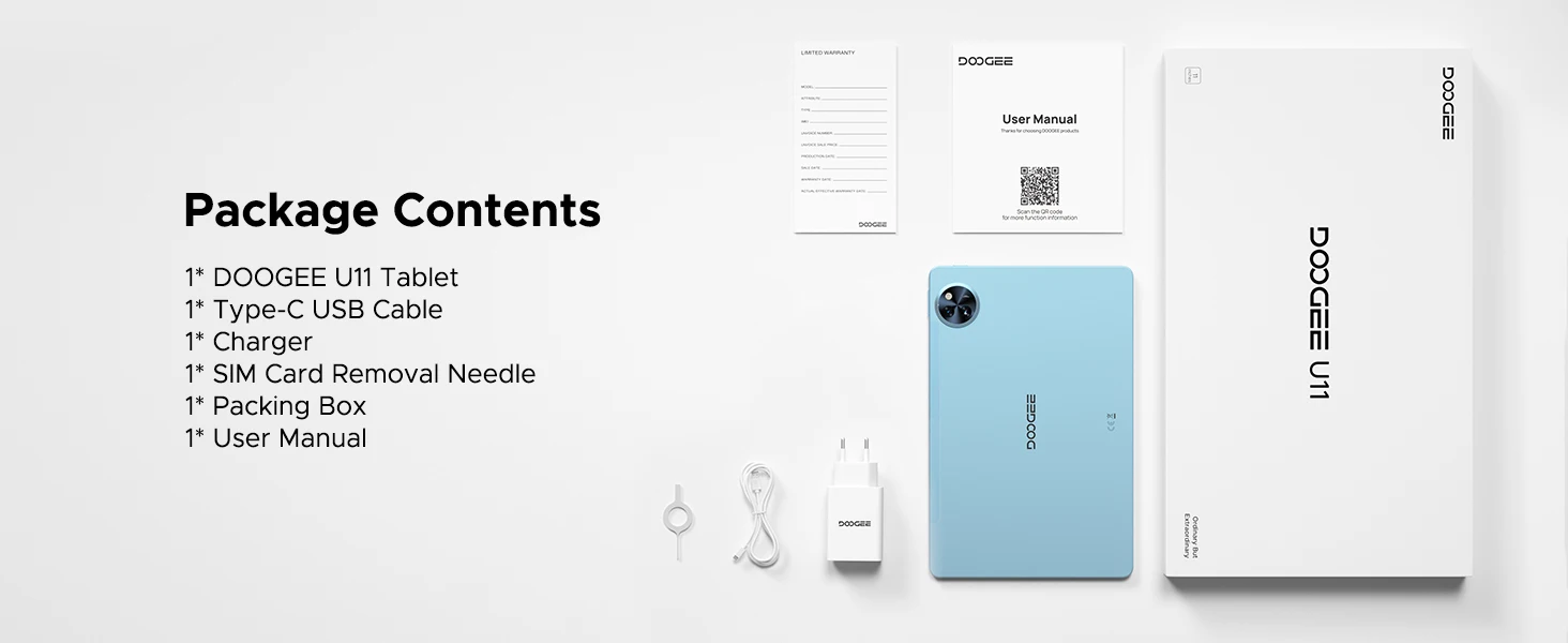 DOOGEE U11 Tablet 16GB+128GB 11" Ultra-clear 90Hz Display 8580mAh Battery Unisoc T7200 Dual Speaker Widevine L1 Android 16