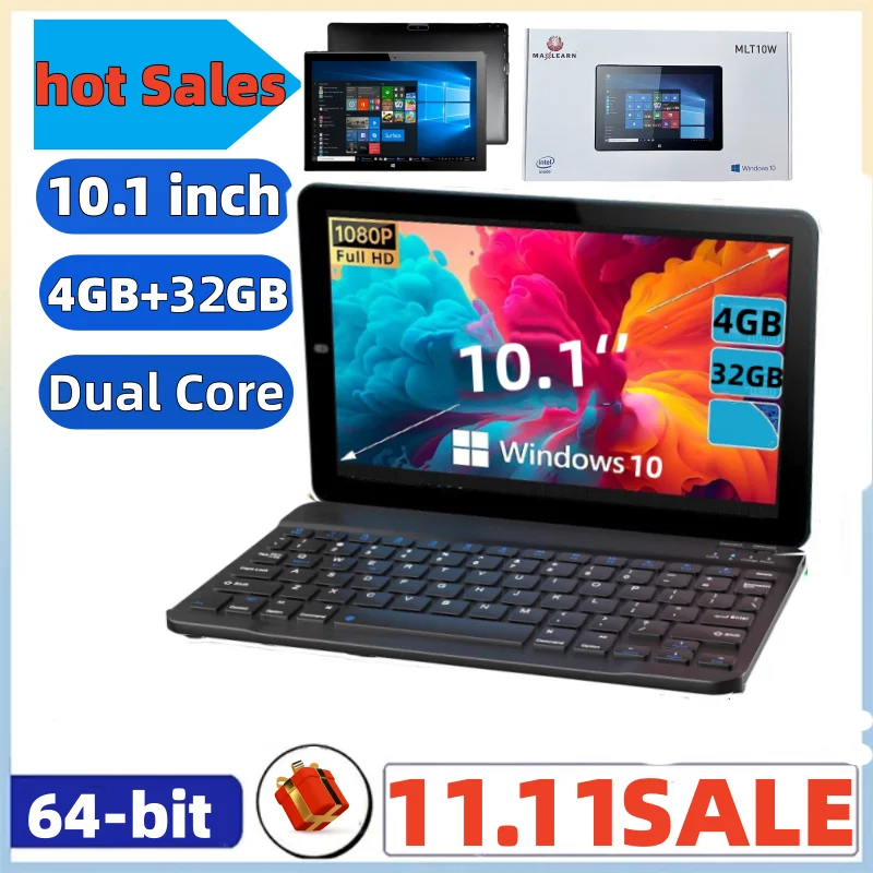 10.1'' Windows 10 Tablet T10 MLT10W Tablet PC 64 Bit with Keyboard 4GB RAM 32GB ROM WIFI 1280 X 800 IPS N4000 CPU