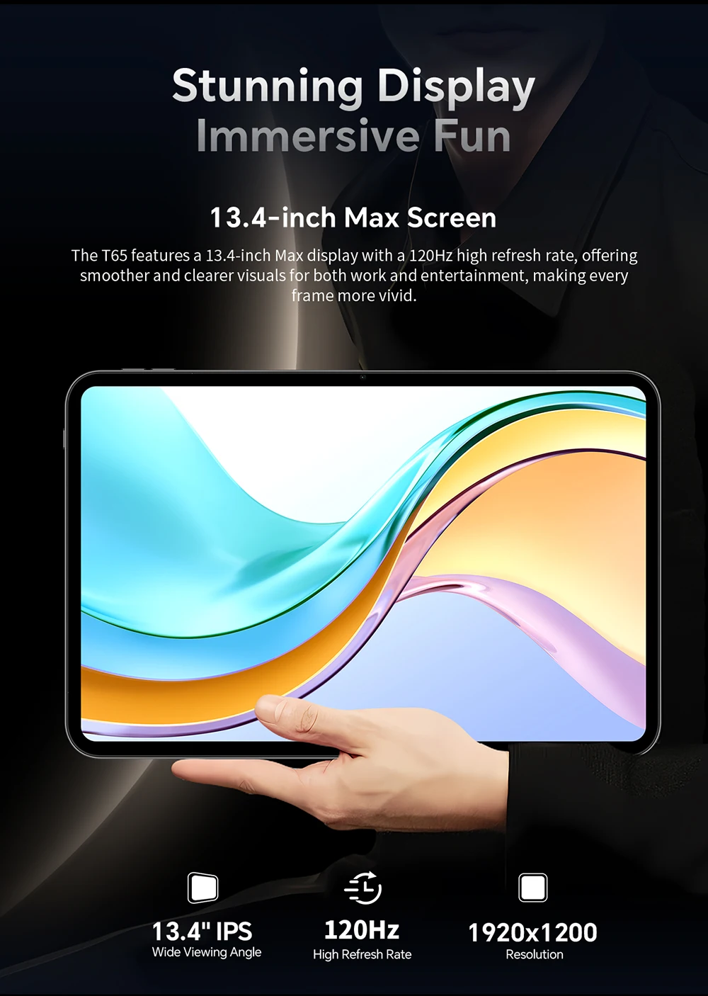 Teclast T65 Tablet 13.4" 2K 120Hz Dsiplay Unisoc T7280 Octa Core Max 26GB RAM 128GB/256GB ROM 8000mAh Android 16 Lte Tablets