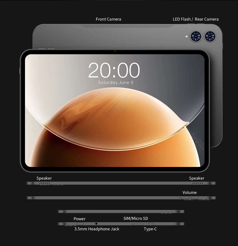 Teclast T65 Tablet 13.4" 2K 120Hz Dsiplay Unisoc T7280 Octa Core Max 26GB RAM 128GB/256GB ROM 8000mAh Android 16 Lte Tablets
