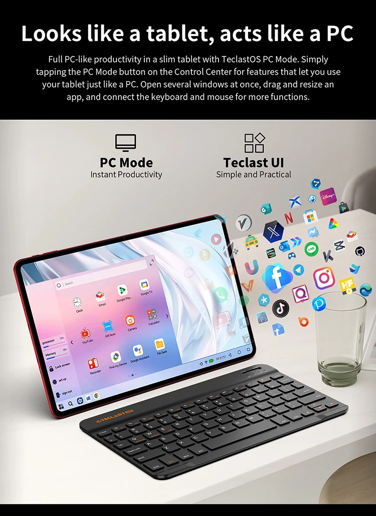 Teclast T60 AI Tablet 12" 90Hz AllWinner A733 6GB RAM (+10GB Virtual) 128GB ROM 8000mAh Battery 2000x1200 FHD Display Android 15
