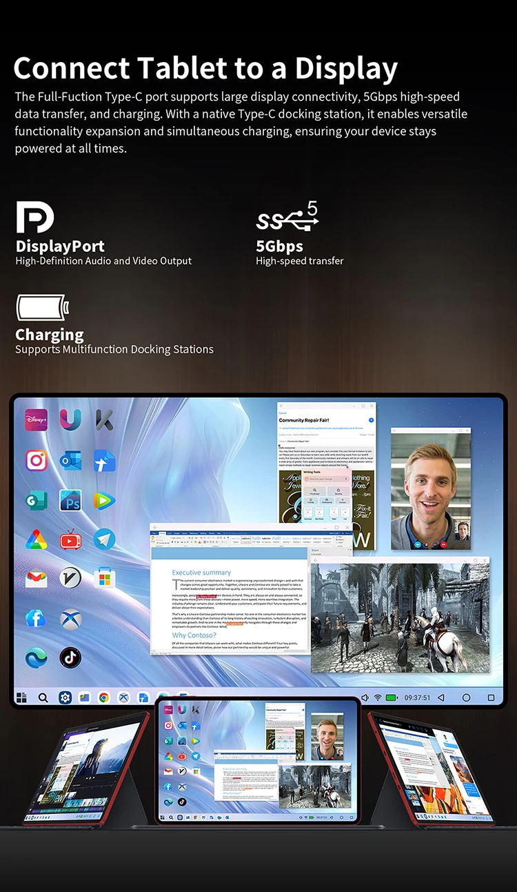 Teclast T60 AI Tablet 12" 90Hz AllWinner A733 6GB RAM (+10GB Virtual) 128GB ROM 8000mAh Battery 2000x1200 FHD Display Android 15