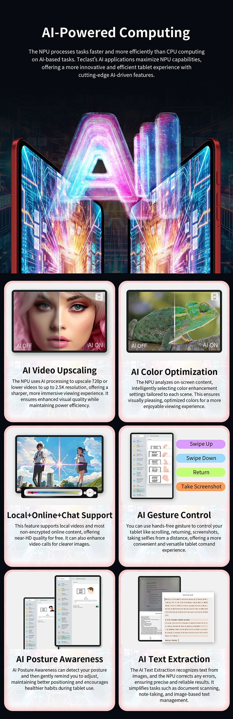 Teclast T60 AI Tablet 12" 90Hz AllWinner A733 6GB RAM (+10GB Virtual) 128GB ROM 8000mAh Battery 2000x1200 FHD Display Android 15