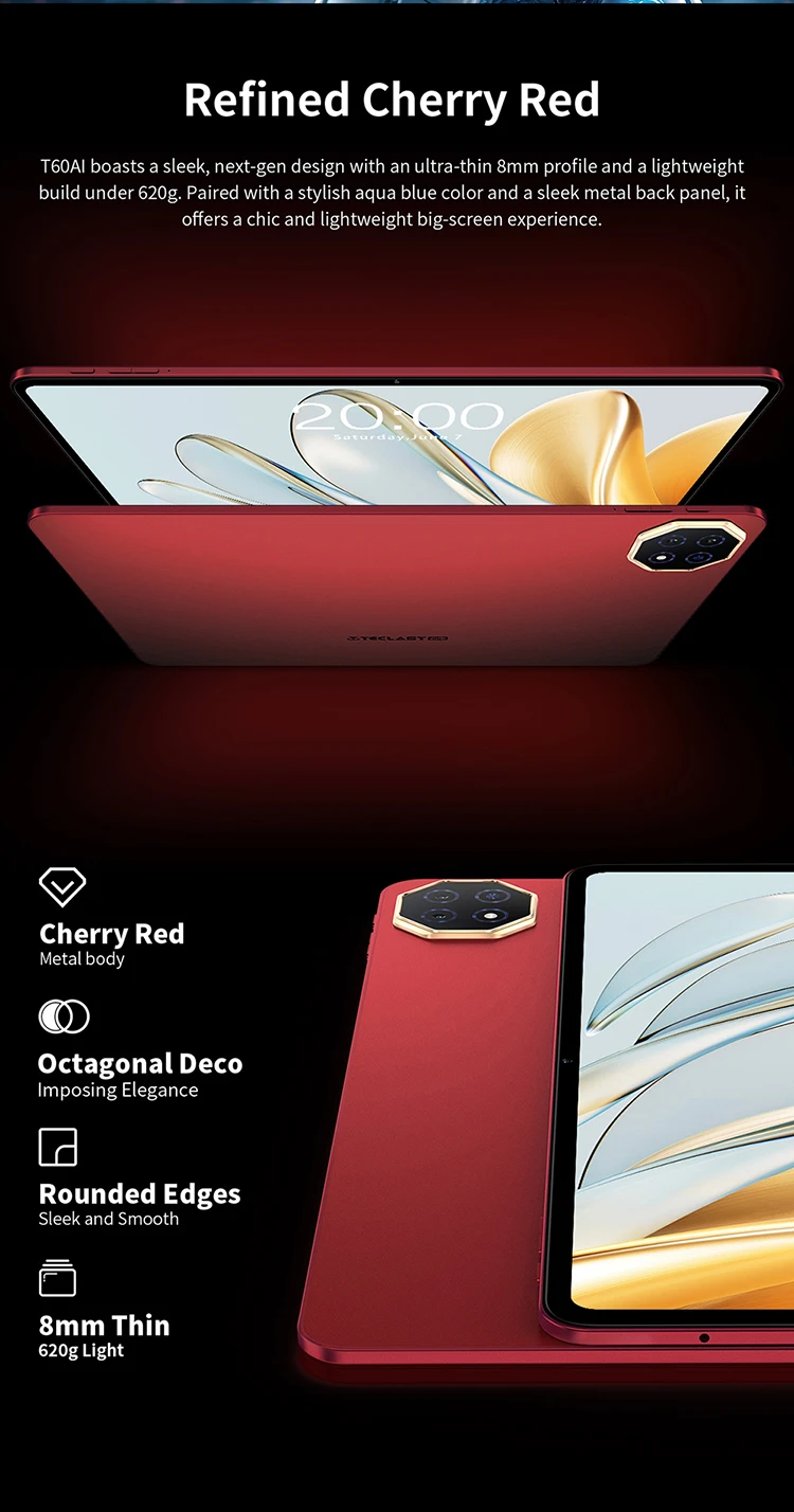Teclast T60 AI Tablet 12" 90Hz AllWinner A733 6GB RAM (+10GB Virtual) 128GB ROM 8000mAh Battery 2000x1200 FHD Display Android 15