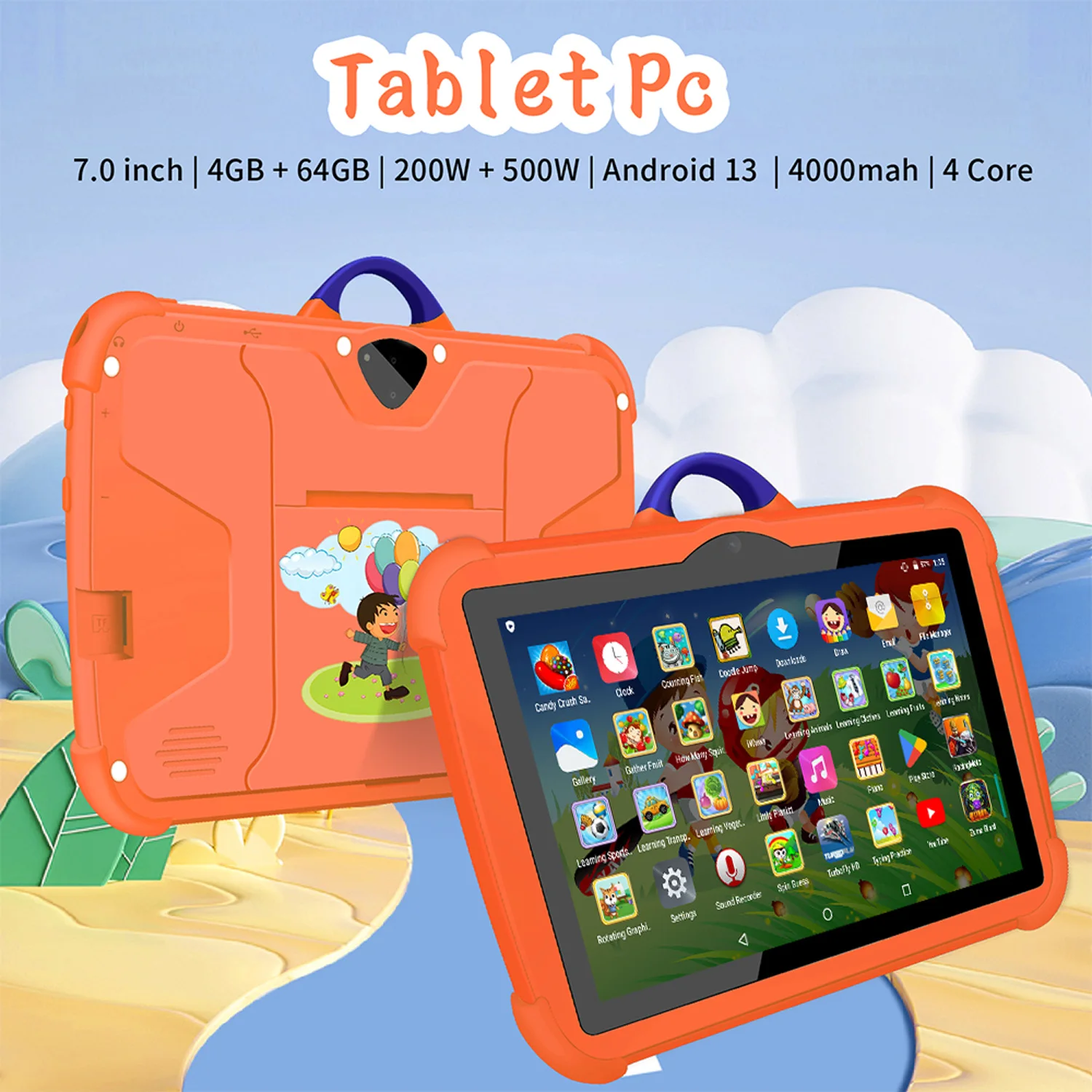 2025 New 7 Inch 5G WiFi Kids' Tablets Quad Core 4GB RAM 64GB ROM Android Learning Education Tablet PC Children's Favorite Gifts
