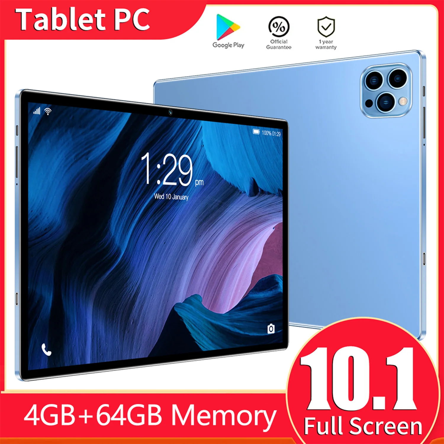 Android Global Version New 10.1 Inch Tablets Octa Core 4GB RAM 64GB ROM ULTRA SLIM Double SIM Calls HD Display Tablet PC