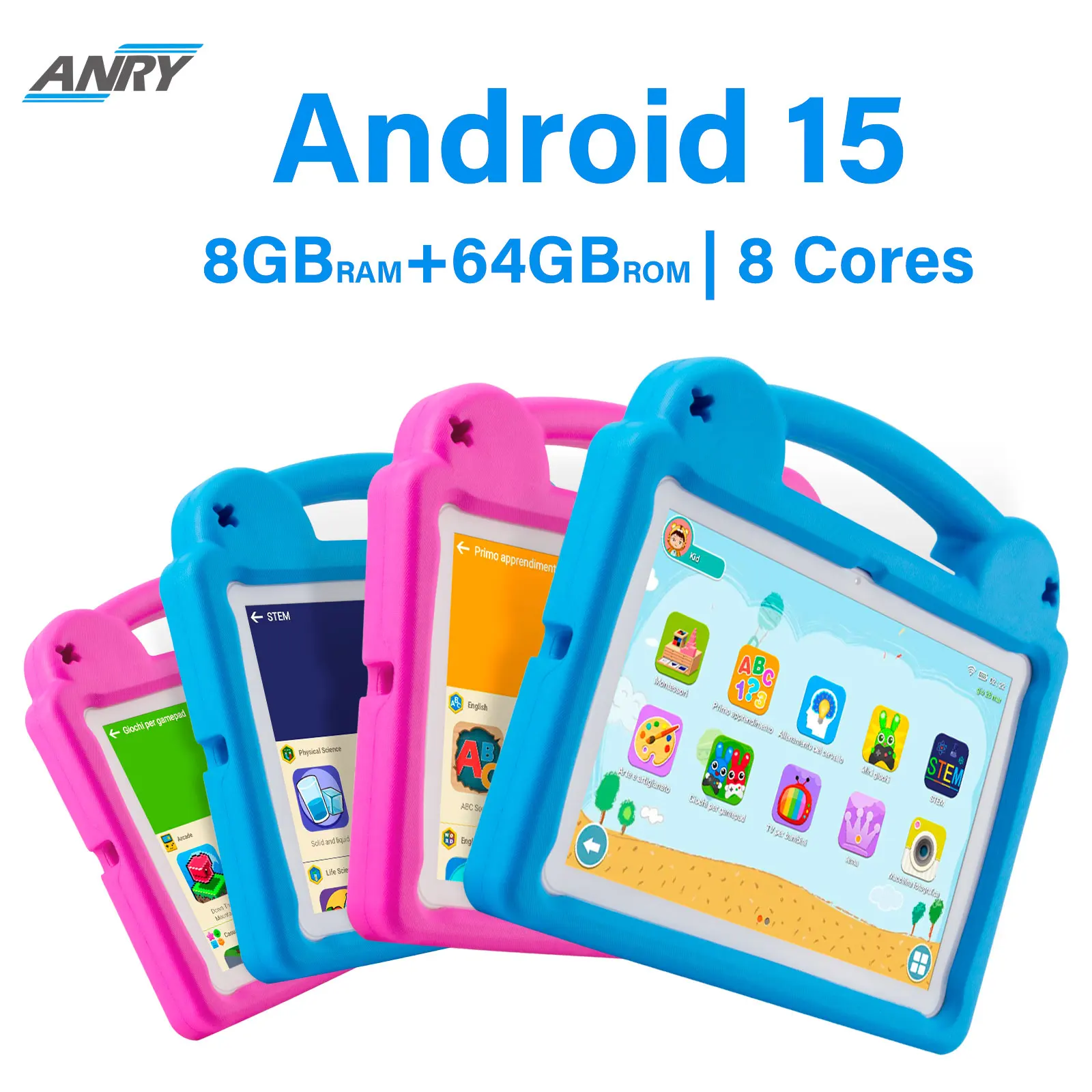 Kids Tablet 10.1inch for Kids 8GB 64GB Toddler with Shockproof Case, Android 15 Tablet with Octa-Core 1TB Expand 5000mAh Battery